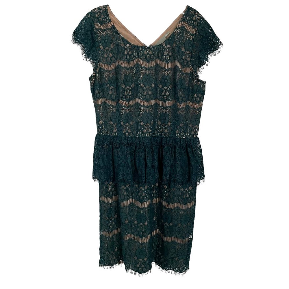 Anthropologie Maeve Elsa Green Floral Lace Cap Sleeve Peplum Mini Dress Large